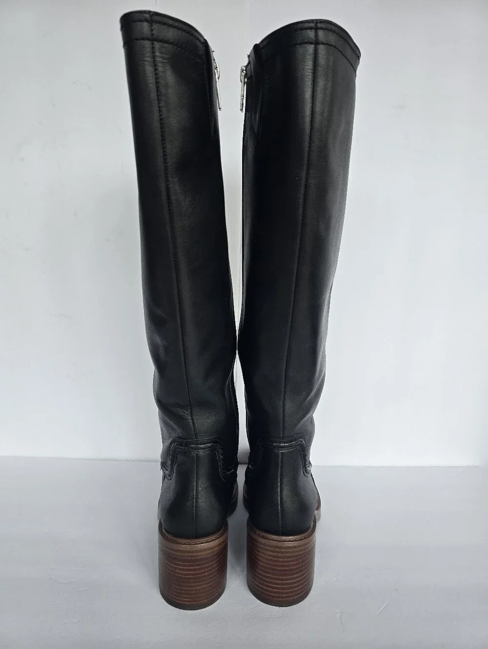 Vince Camuto Vuliann 6/36.5 EU Knee Leather Boots with Brown Stacked Heel & Sole